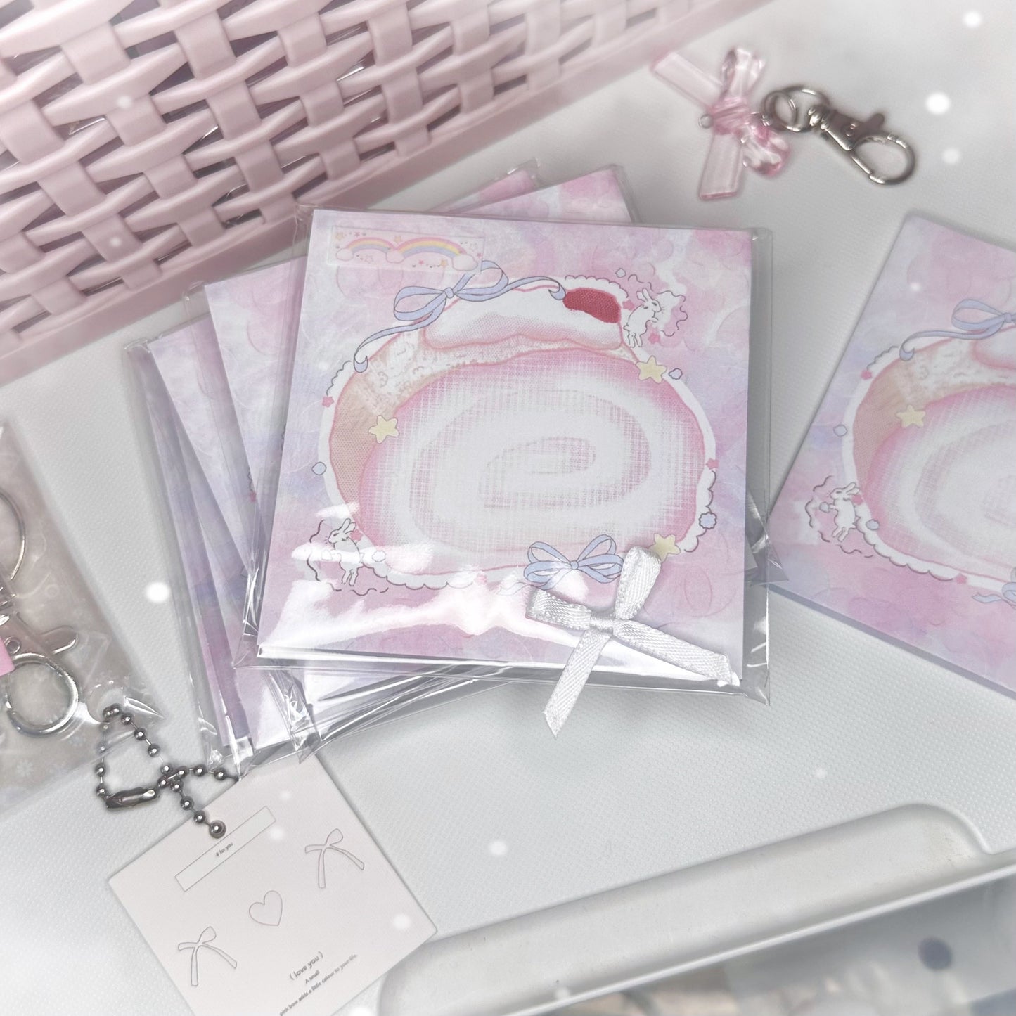 𖠗 🍰 powder roll sticky memo notes ୧ ೀ⋆。˚